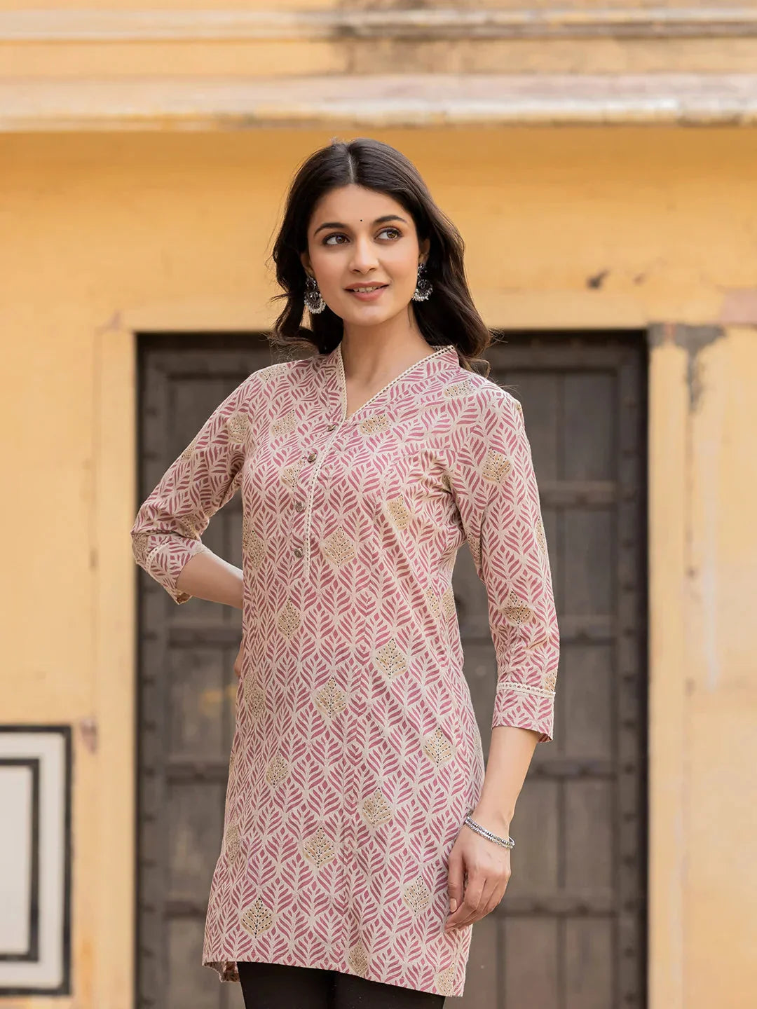 Pink Ethnic Motifs Cotton Top-Indiakreations-JS1833TOPPKS