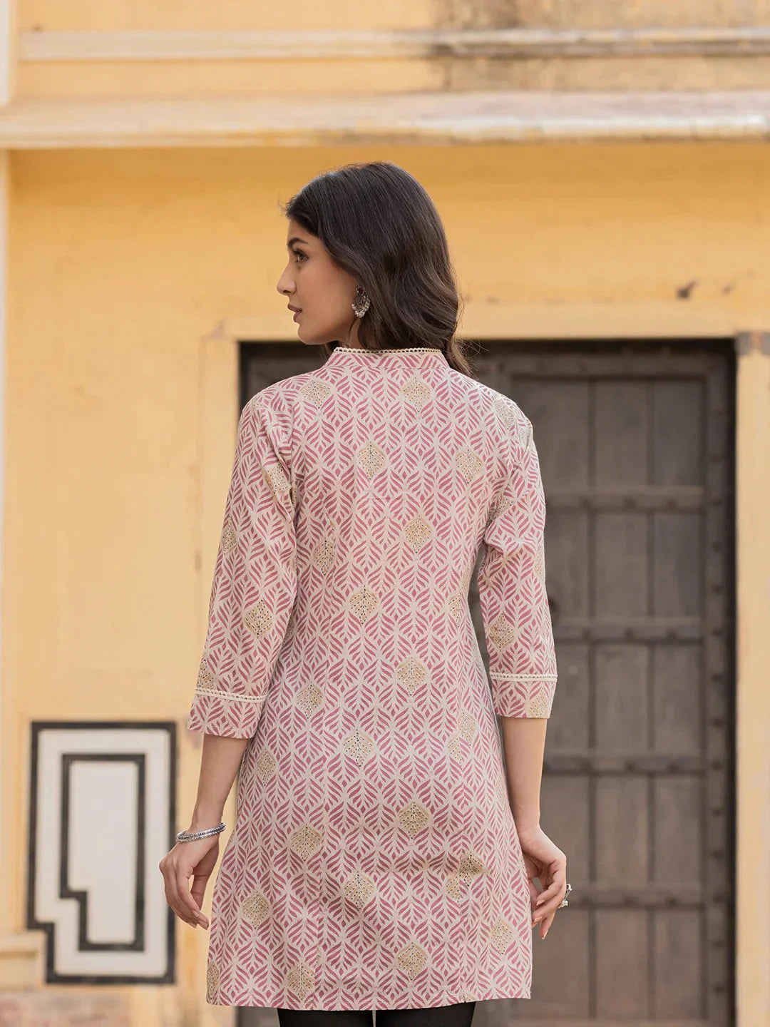 Pink Ethnic Motifs Cotton Top-Indiakreations-JS1833TOPPKS