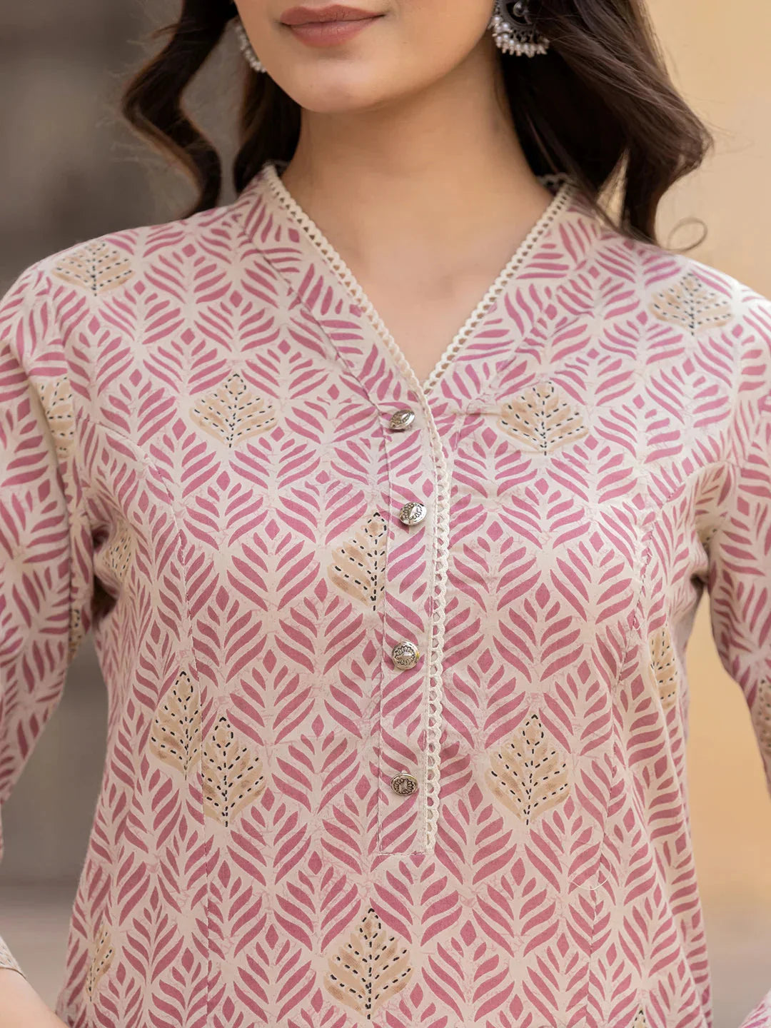 Pink Ethnic Motifs Cotton Top-Indiakreations-JS1833TOPPKS