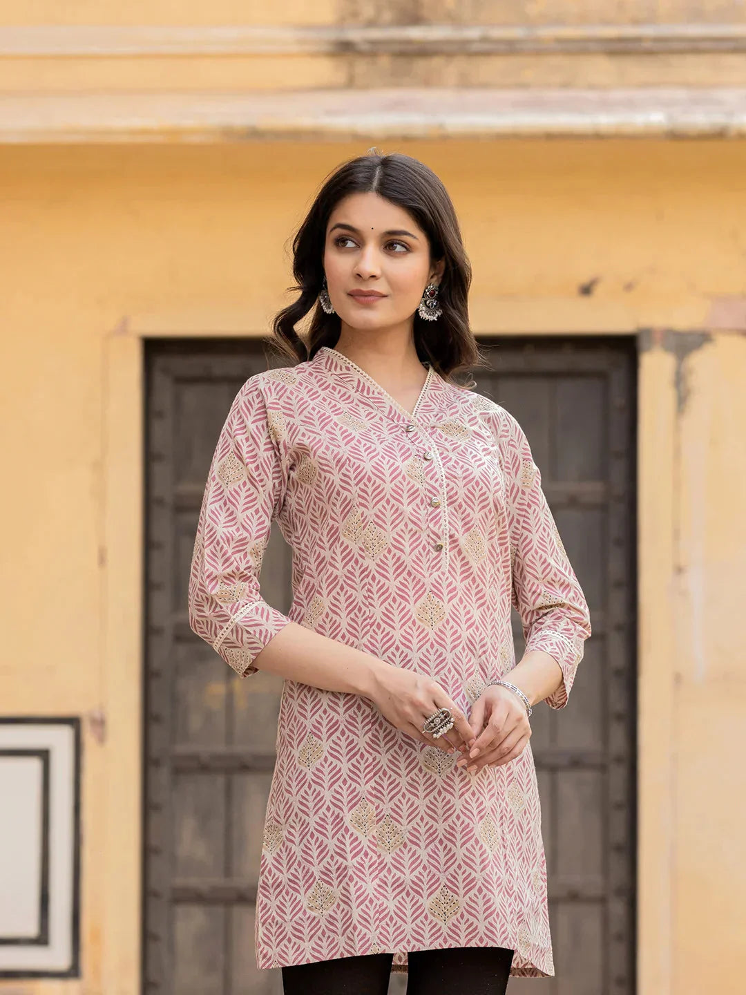 Pink Ethnic Motifs Cotton Top-Indiakreations-JS1833TOPPKS