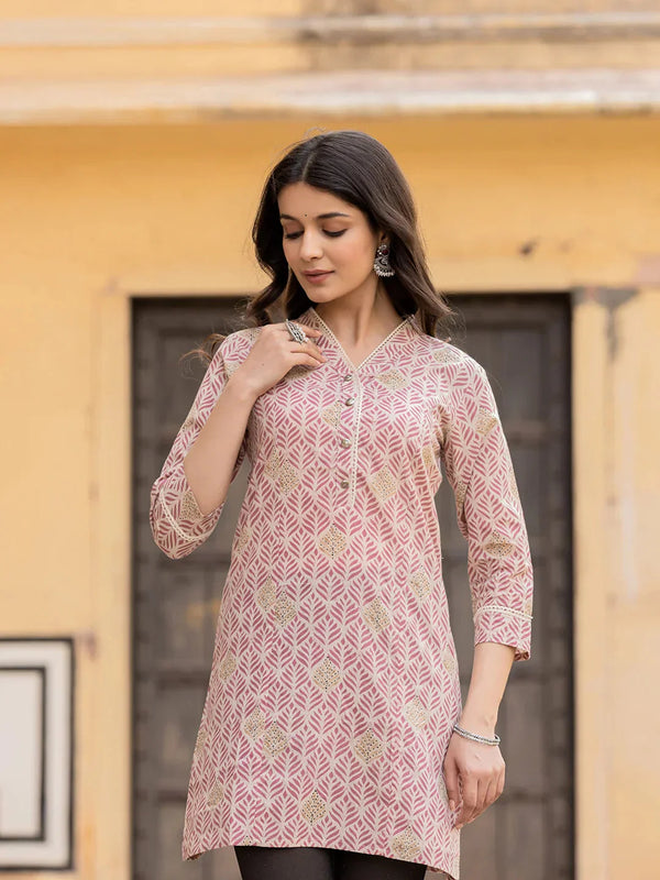 Pink Ethnic Motifs Cotton Top-Indiakreations-JS1833TOPPKS