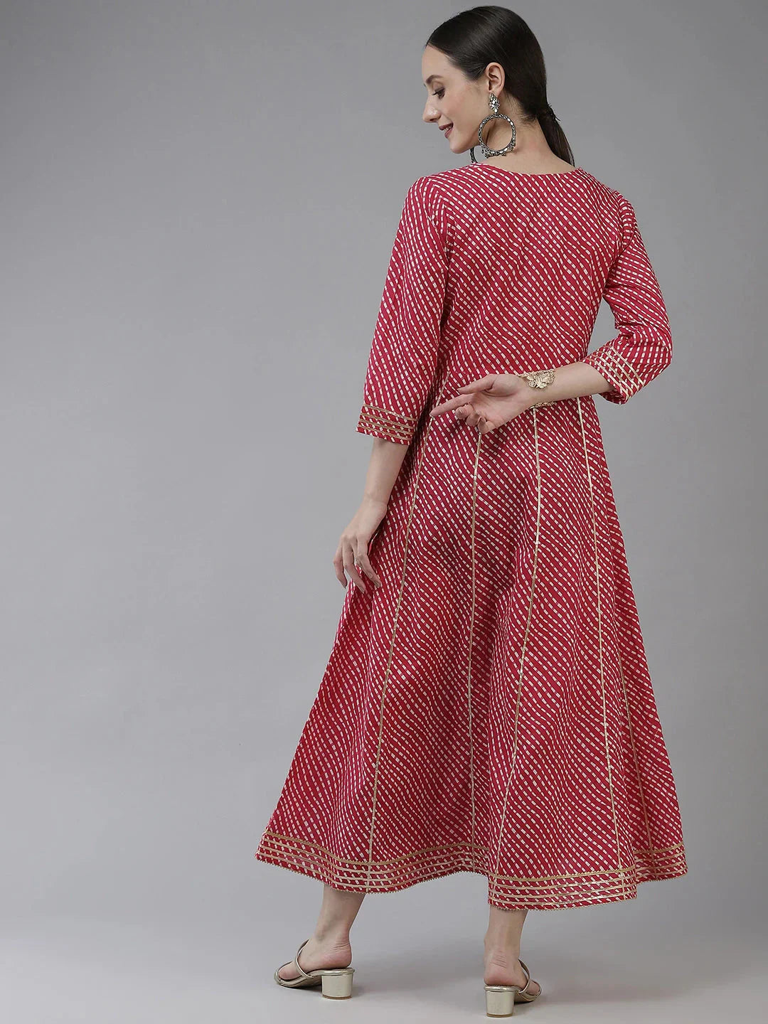 Pink Ethnic Motifs Maxi Dress-Indiakreations-JS9778DRSPKS