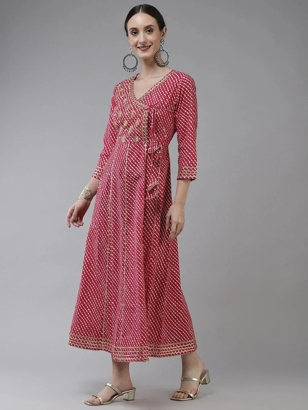 Pink Ethnic Motifs Maxi Dress-Indiakreations-JS9778DRSPKS