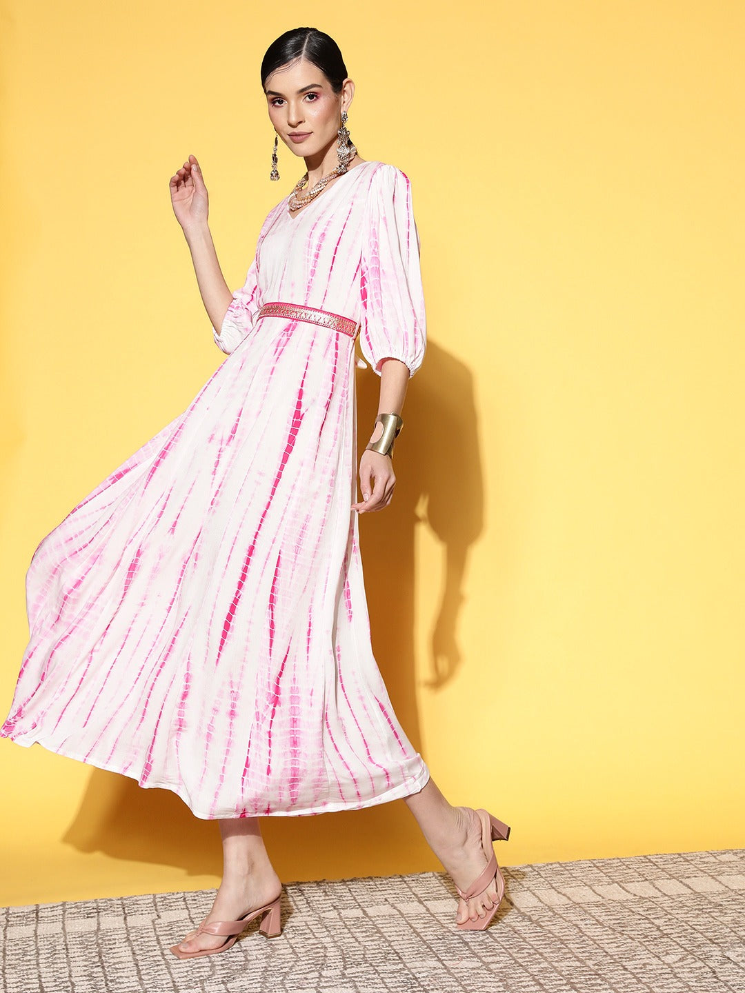 Pink Midi Dress-Indiakreations-JS8169DRSWHXS