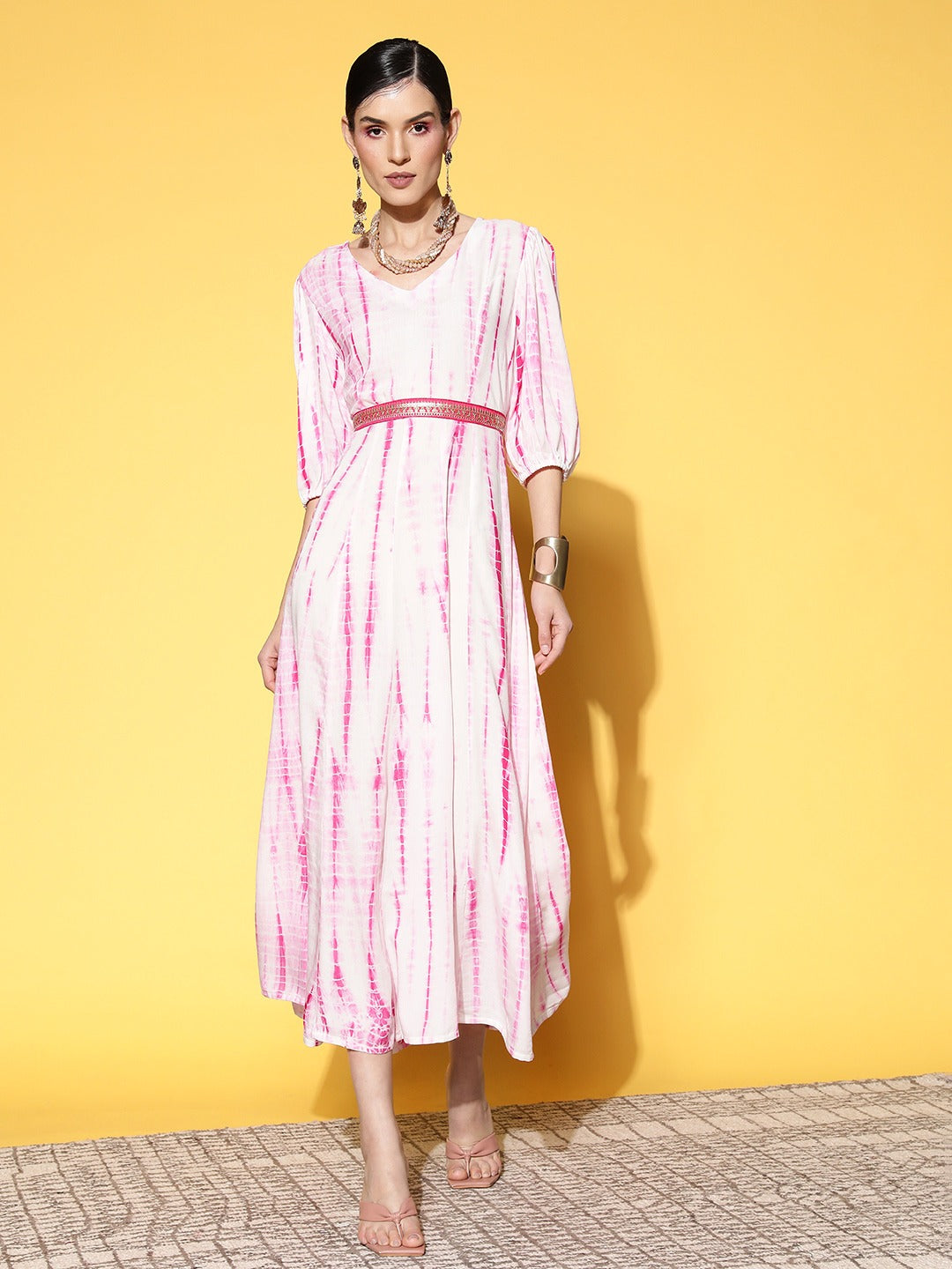 Pink Midi Dress-Indiakreations-JS8169DRSWHXS