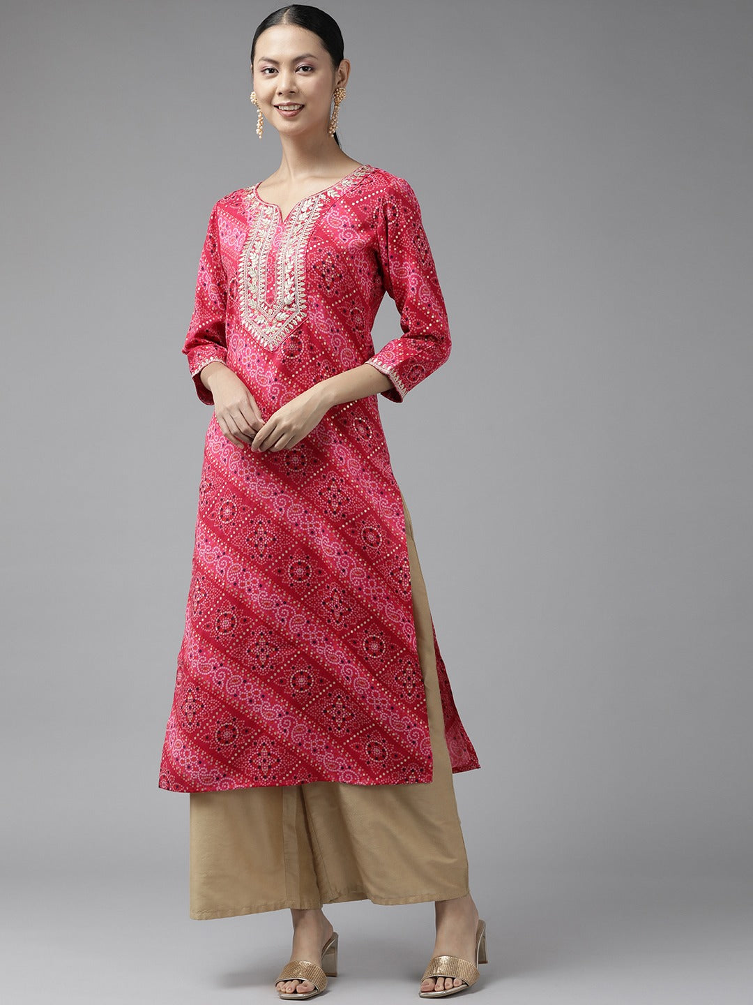 Pink Printed Kurta-Indiakreations-JS9343KURPKS