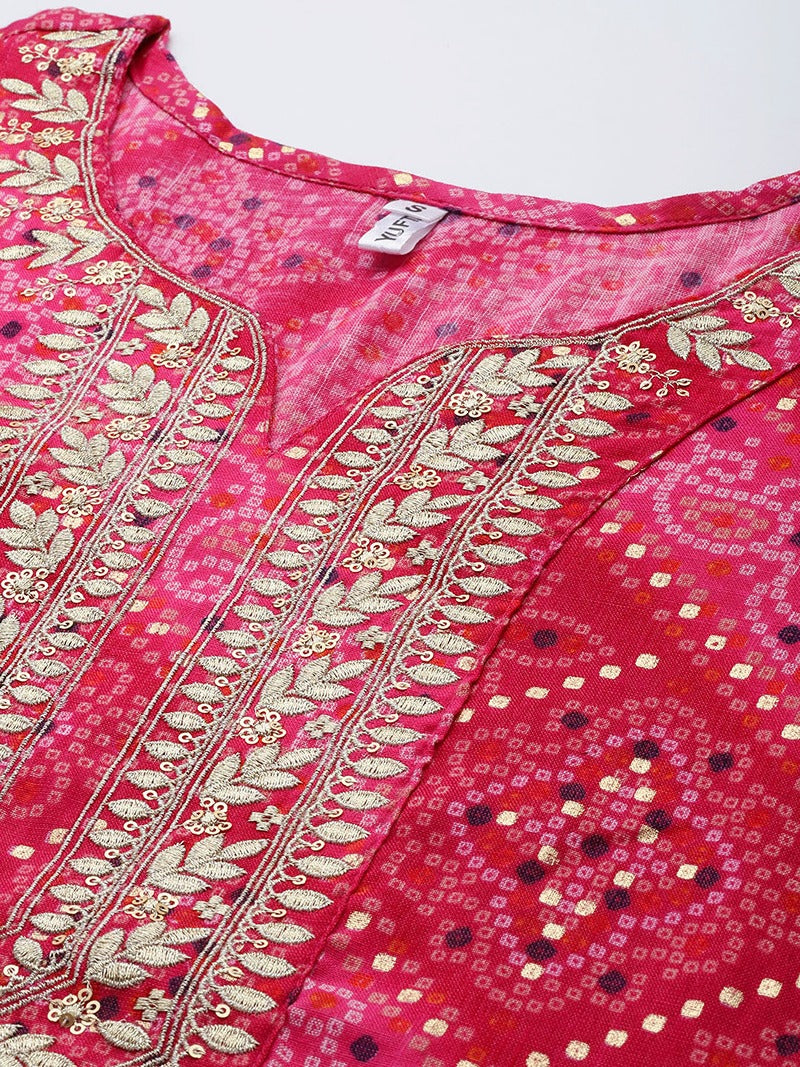 Pink Printed Kurta-Indiakreations-JS9343KURPKS