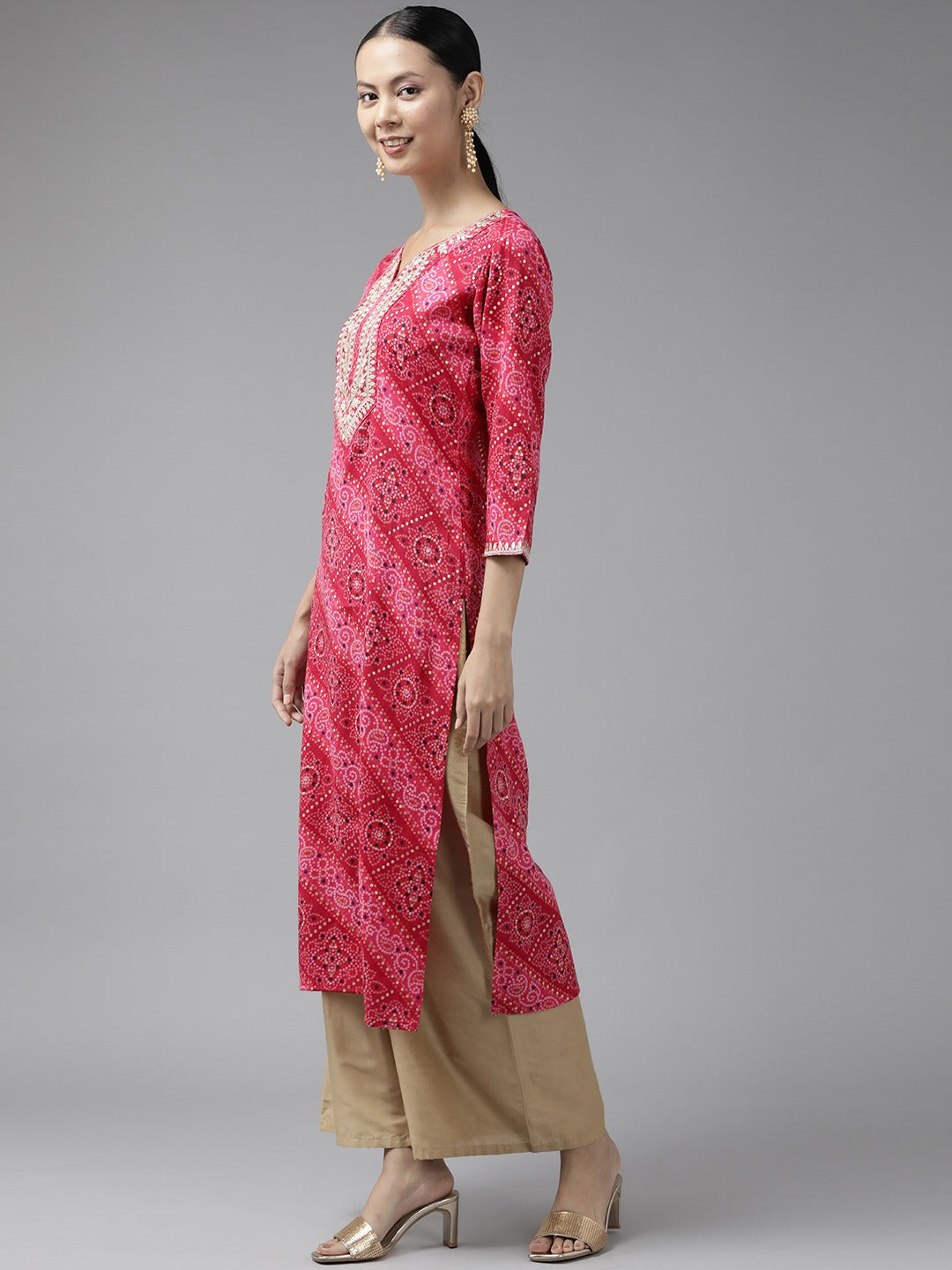 Pink Printed Kurta-Indiakreations-JS9343KURPKS