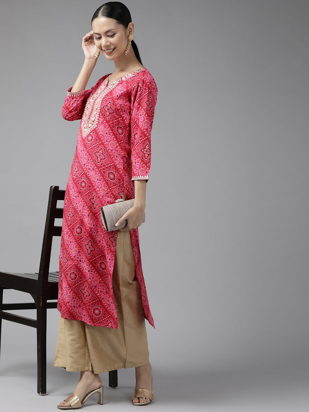 Pink Printed Kurta-Indiakreations-JS9343KURPKS