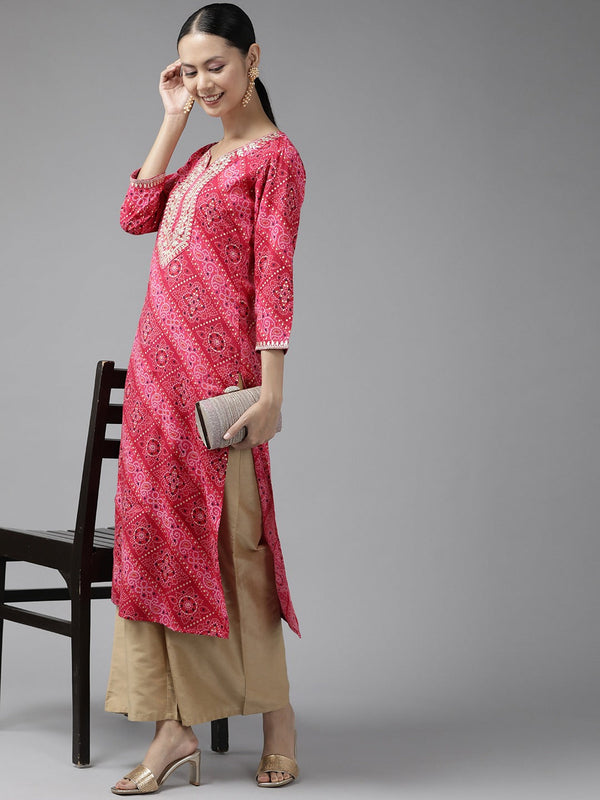 Pink Printed Kurta-Indiakreations-JS9343KURPKS