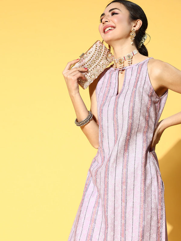 Pink Printed Kurta with Trousers-Indiakreations-JS9529SETLVS