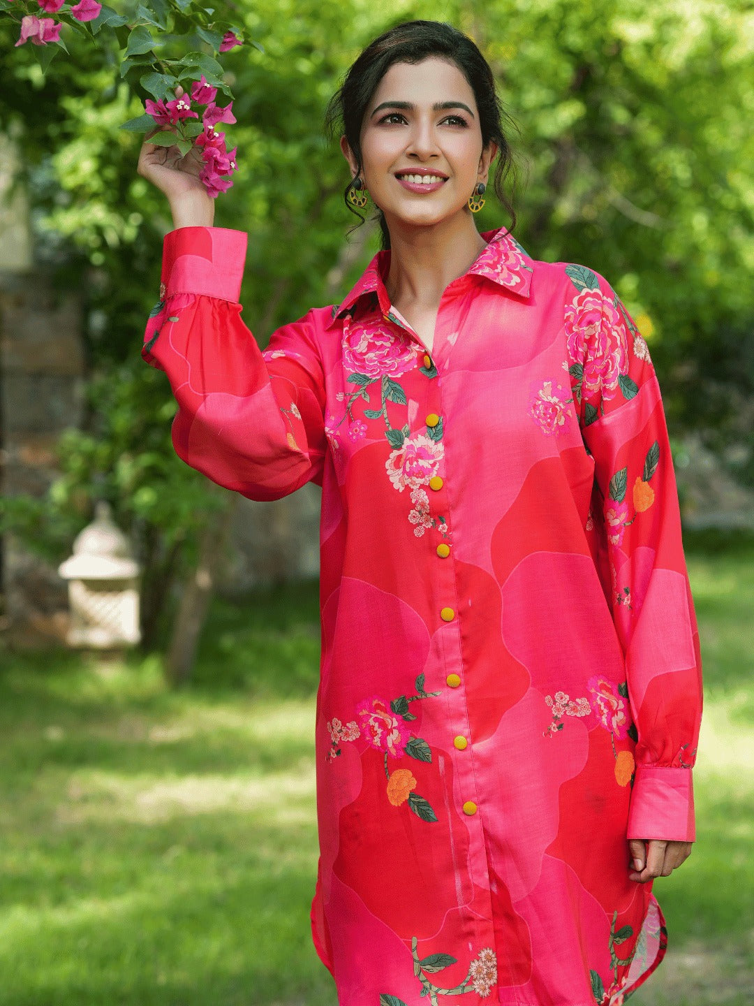 Pink Printed Shirt with Trousers Co-Ords-Indiakreations-JS1452CRDPKS