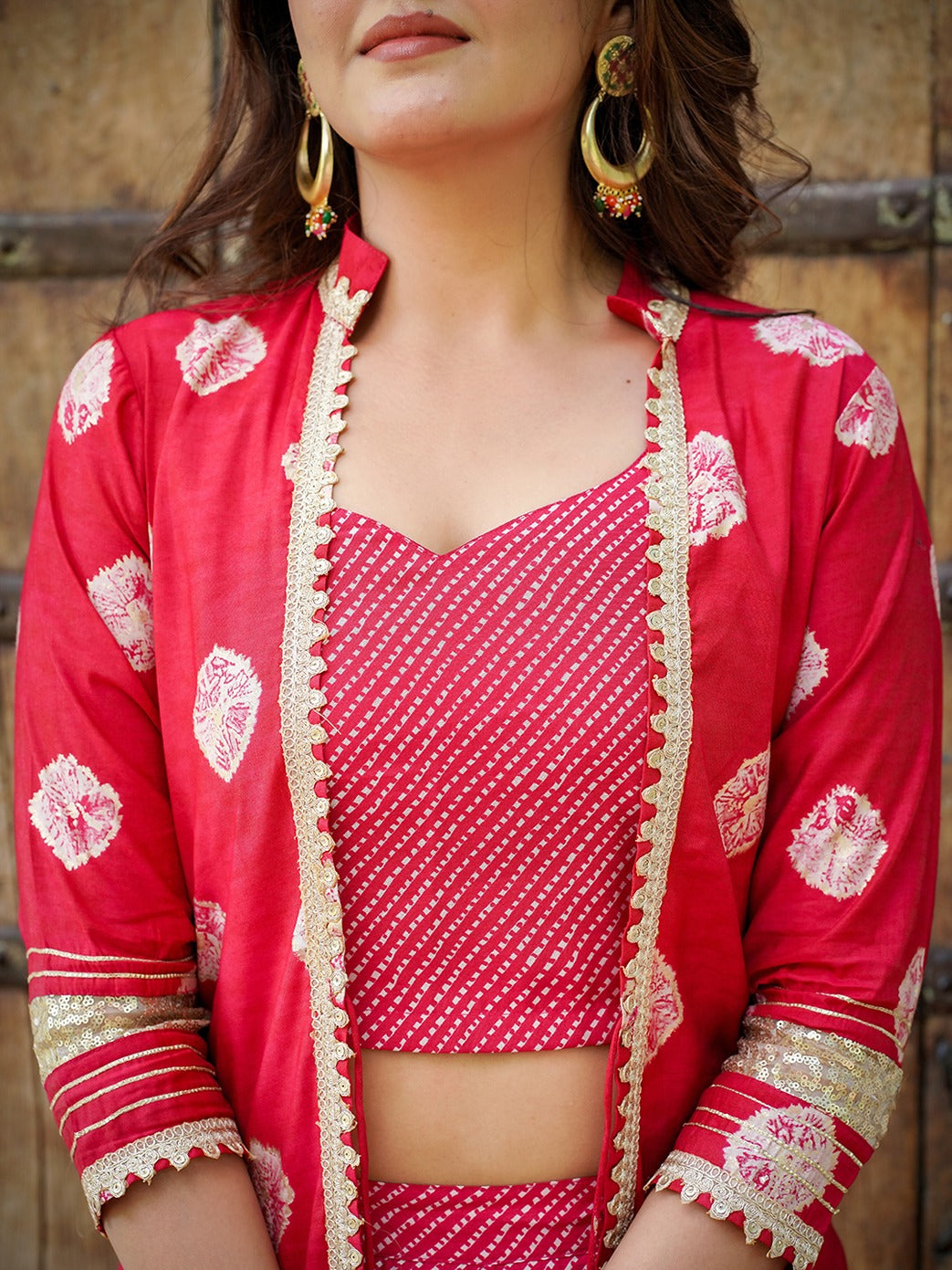 Pink Printed Top & Palazzo With Shrug Co-Ords-Indiakreations-JS1498CRDPKS