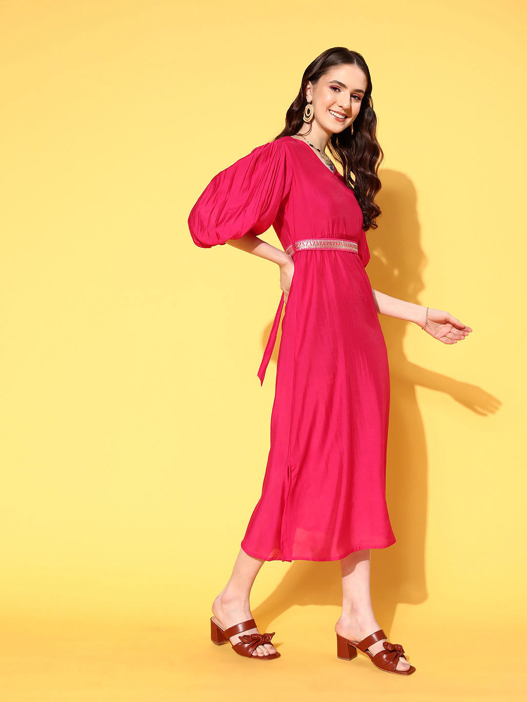 Pink Puff Sleeves Dress-Indiakreations-JS8187DRSPKXS