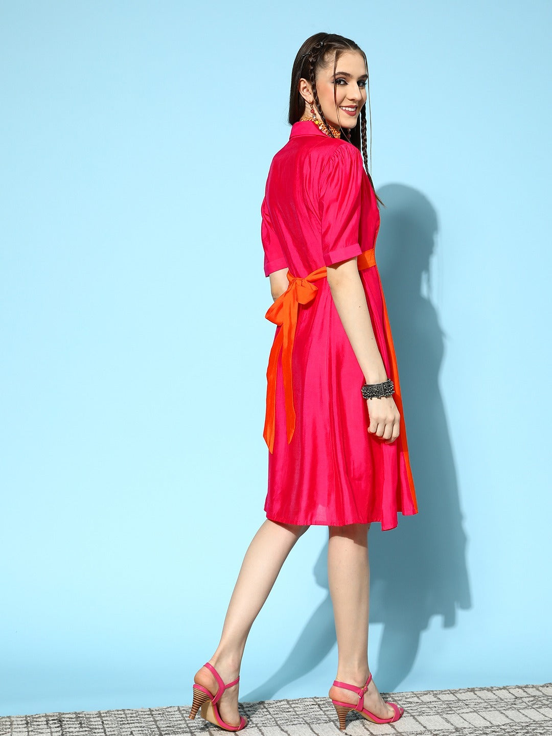 Pink Shirt Dress-Indiakreations-JS8136DRSPKXS