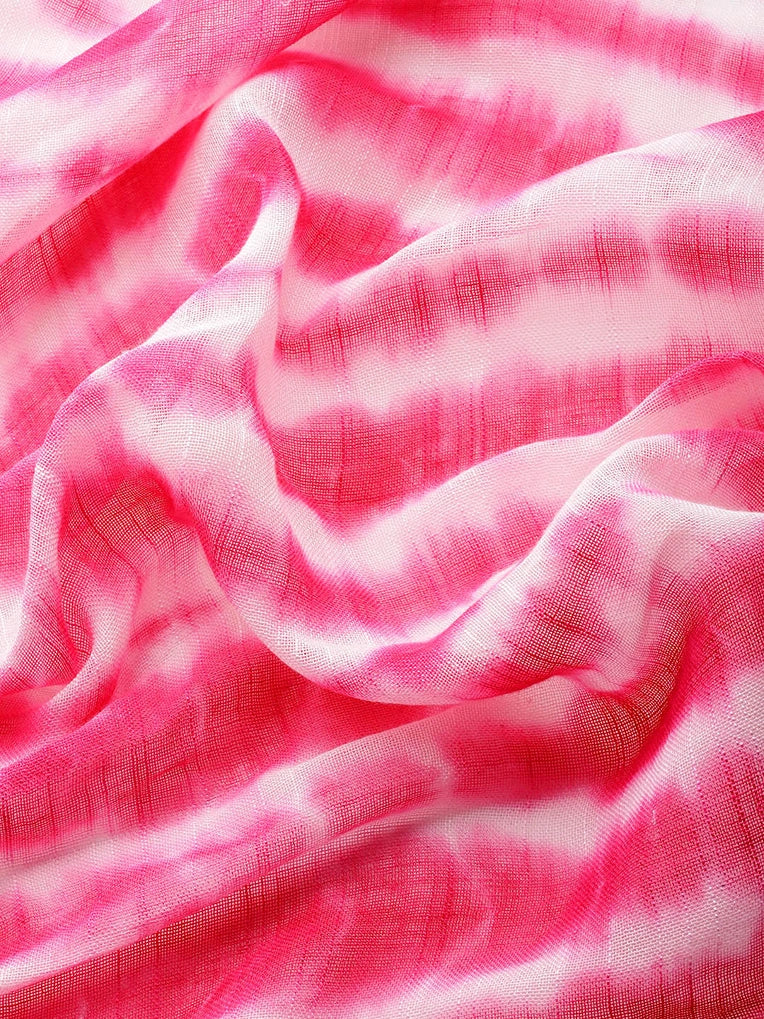 Pink Tie & Dye Pure Linen Saree-Indiakreations-JS1306SARPK