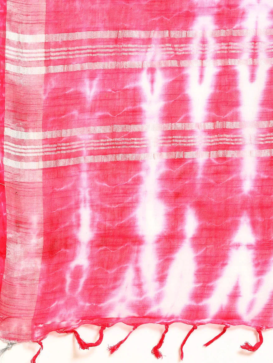 Pink Tie & Dye Pure Linen Saree-Indiakreations-JS1306SARPK