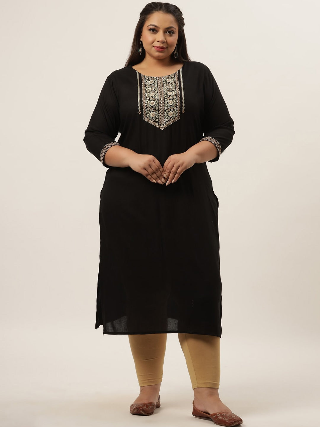 Plus Size Black Ethnic Kurta-Indiakreations-JS7875KURPBK3XL