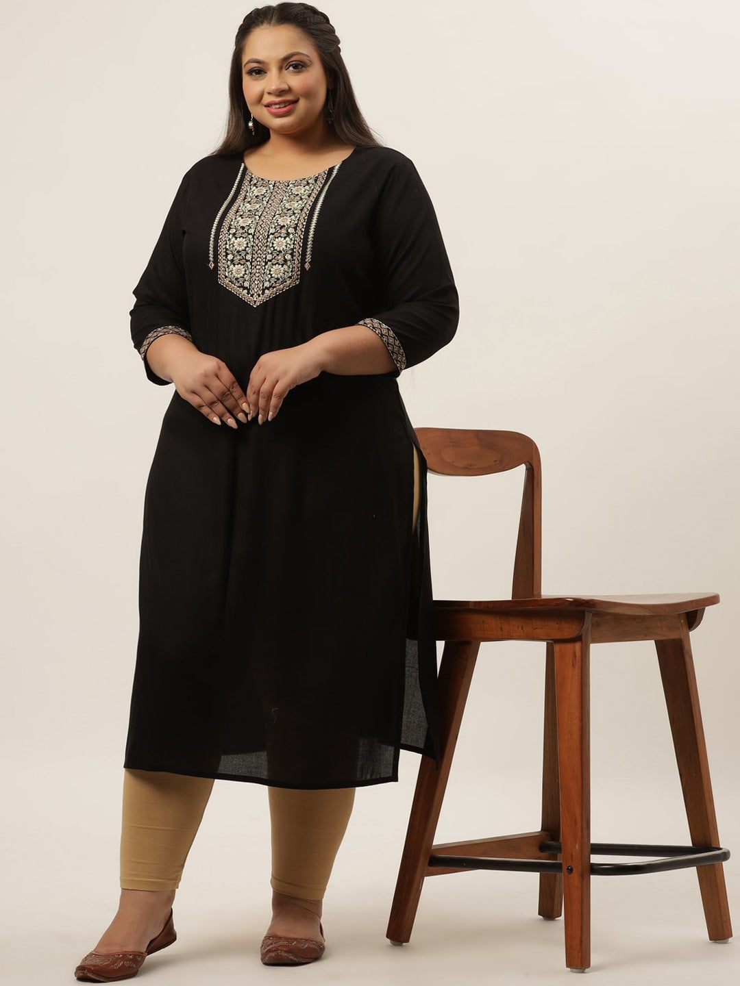 Plus Size Black Ethnic Kurta-Indiakreations-JS7875KURPBK3XL