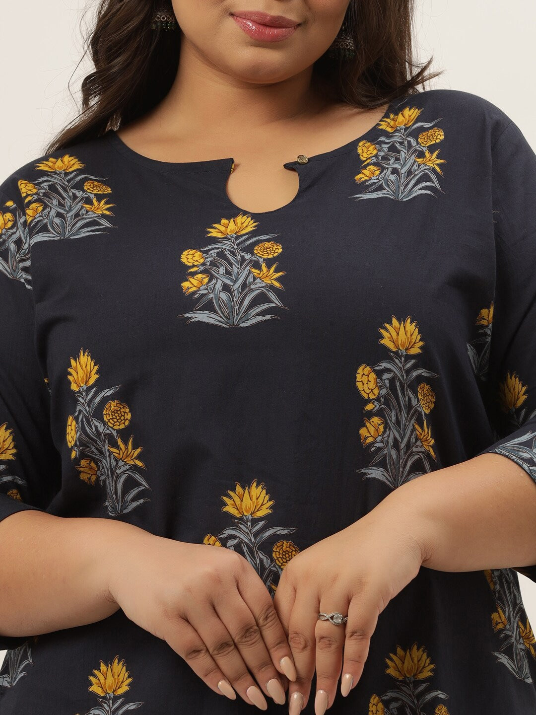 Plus Size Blue Printed Kurta Set-Indiakreations-JS9205SETBL3XL