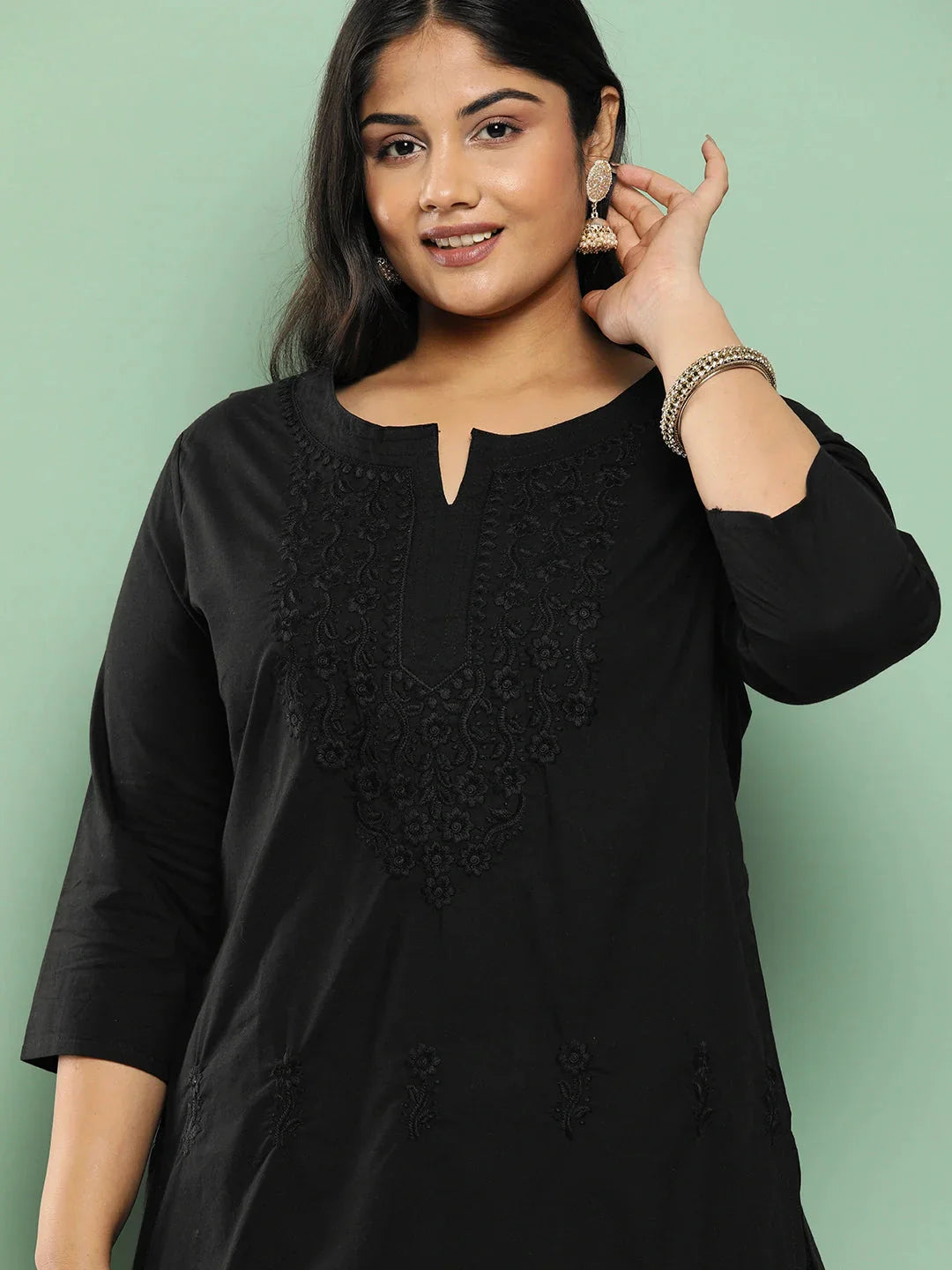 Black Straight Plus Size Kurta For Women-Indiakreations-JS1285PKURBK3XL