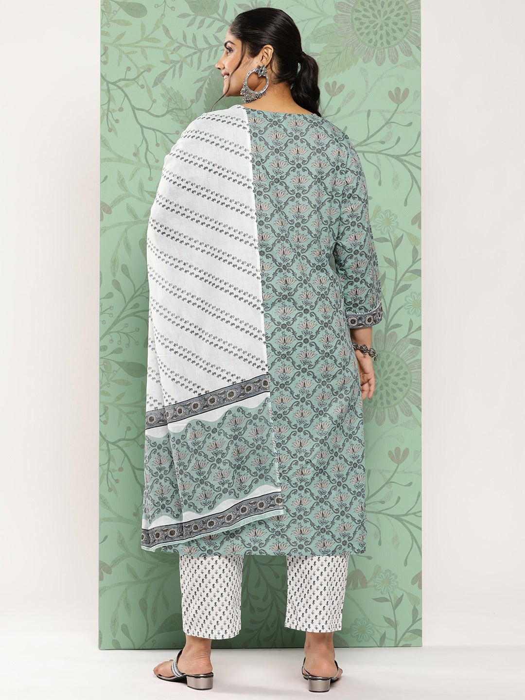 Plus Size Gotta Patti Cotton Kurta Dupatta Set-Indiakreations-JS9788PSKDGR3XL