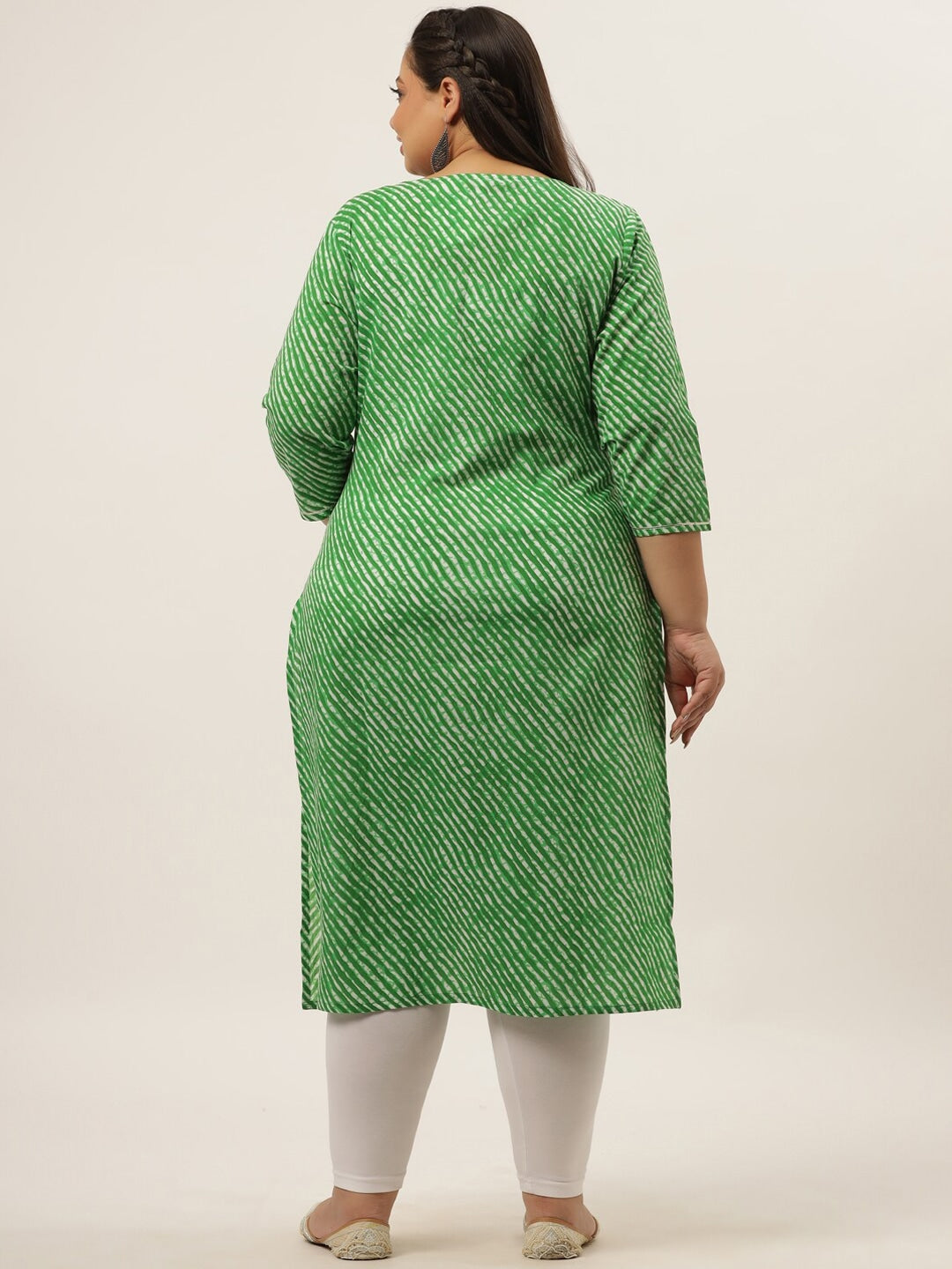 Plus Size Green Laheriya Printed Kurta-Indiakreations-JS636KURPGR3XL