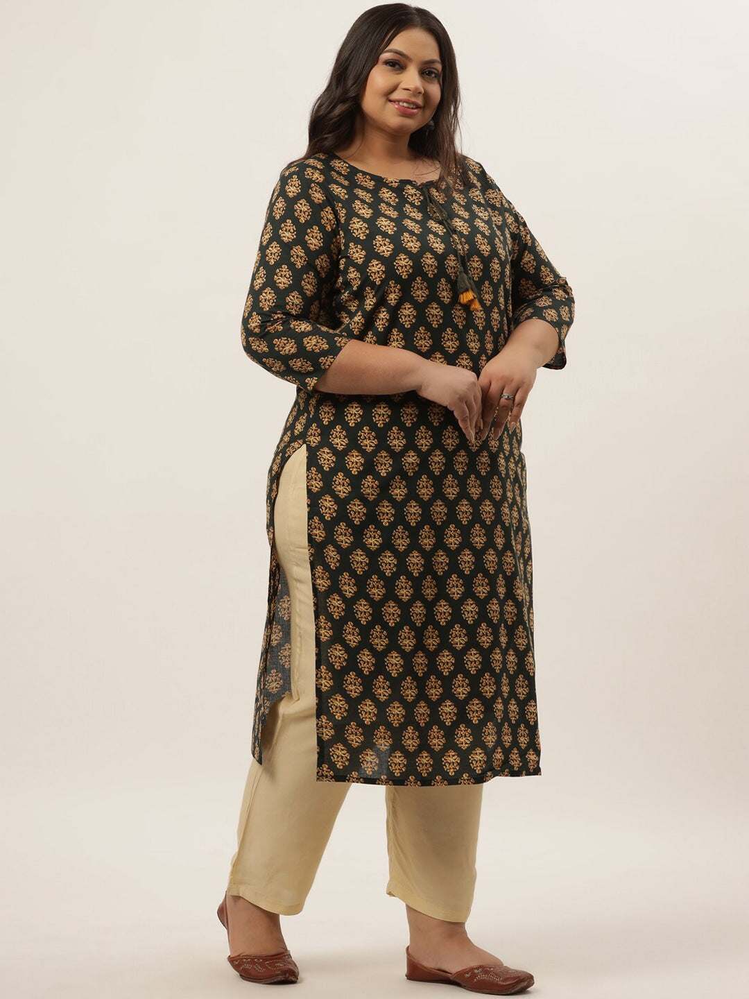 Plus Size Green Printed Kurta Set-Indiakreations-JS9209SETGR3XL