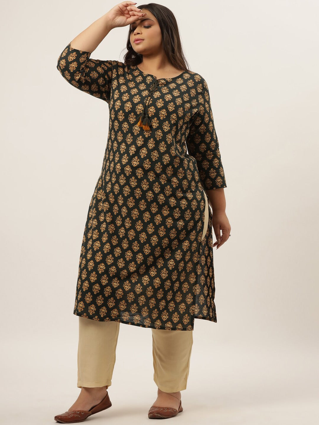 Plus Size Green Printed Kurta Set-Indiakreations-JS9209SETGR3XL