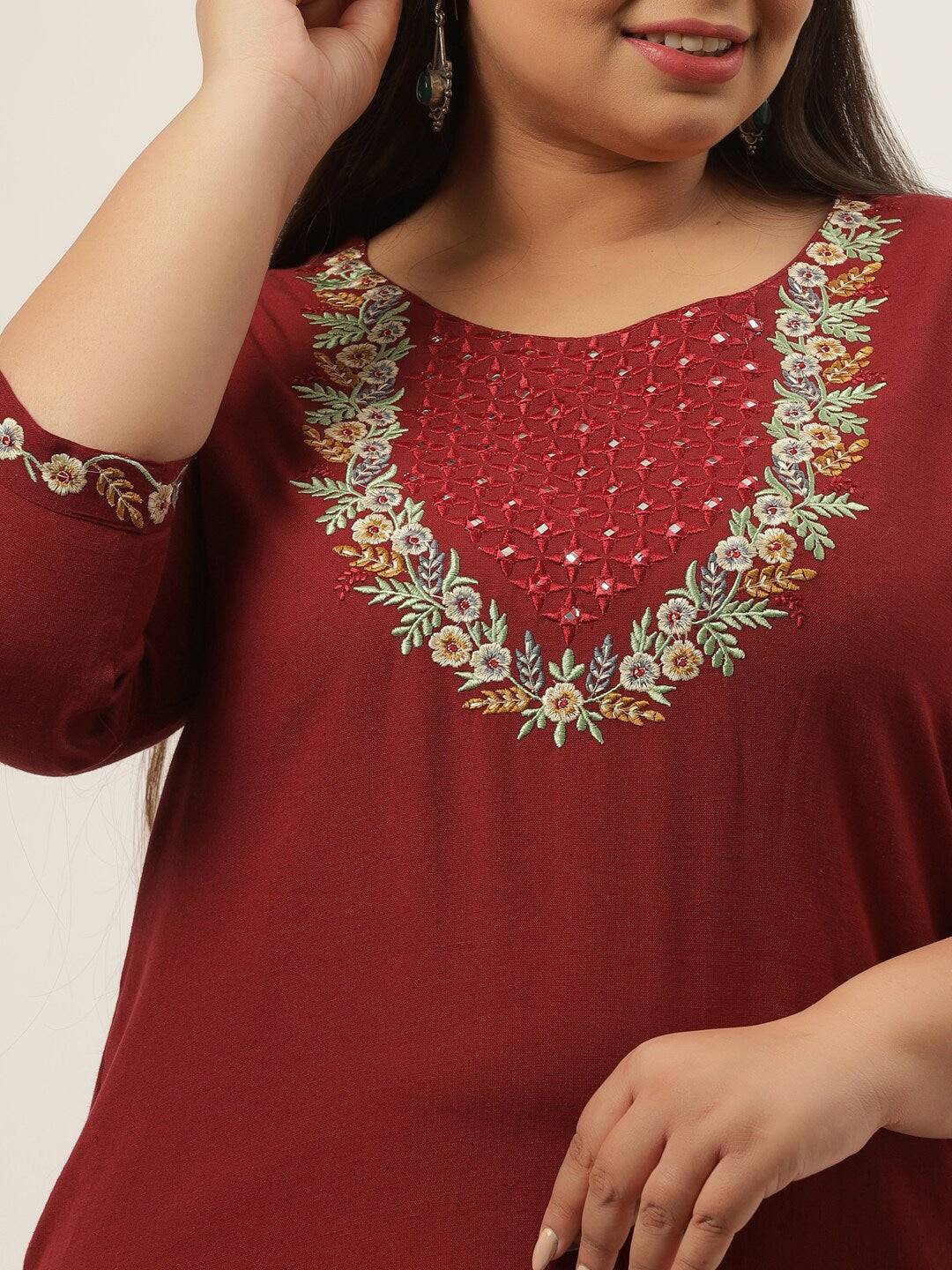 Plus Size Maroon Ethnic Kurta-Indiakreations-JS9553KURMR3XL