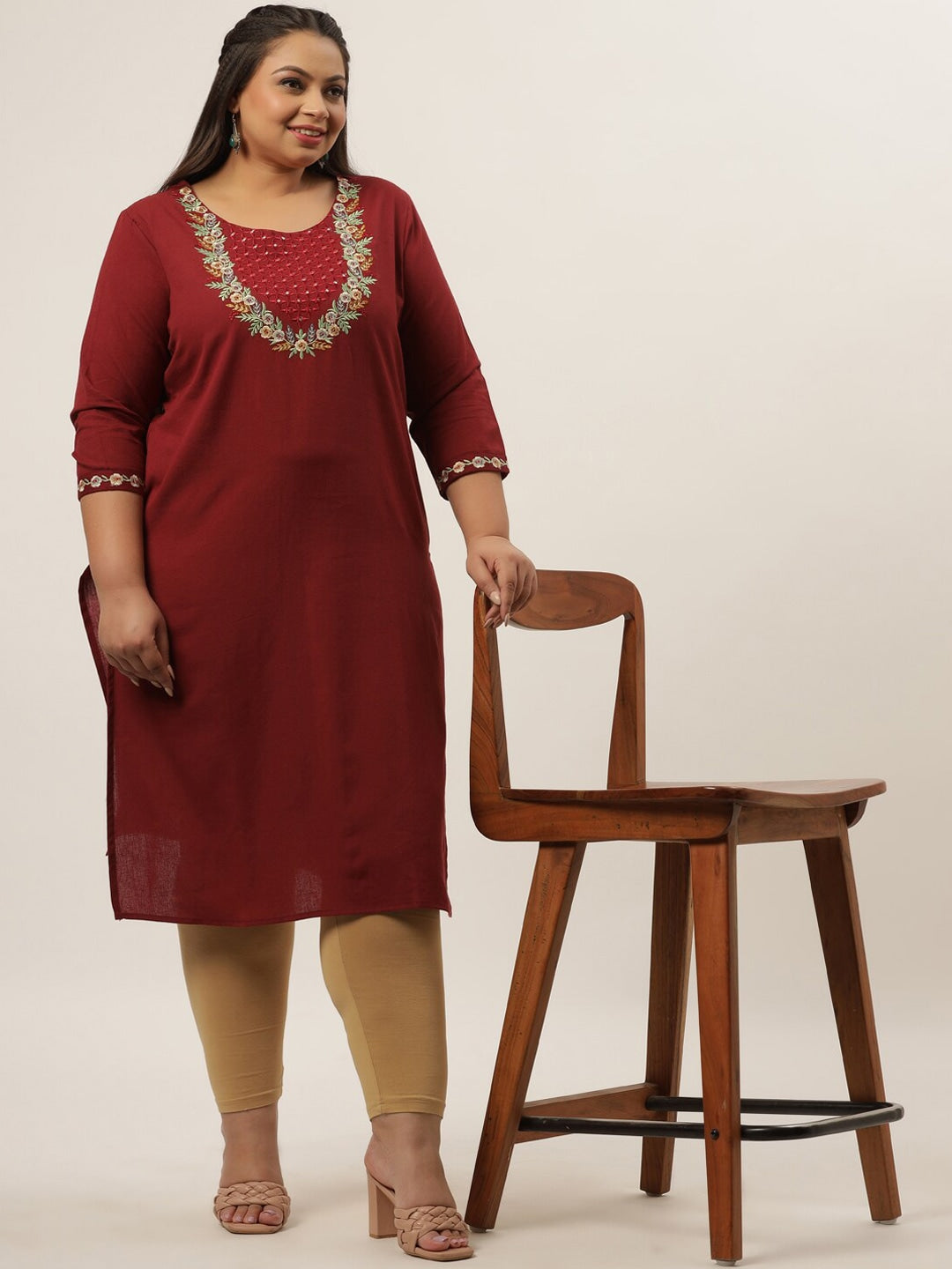 Plus Size Maroon Ethnic Kurta-Indiakreations-JS9553KURMR3XL