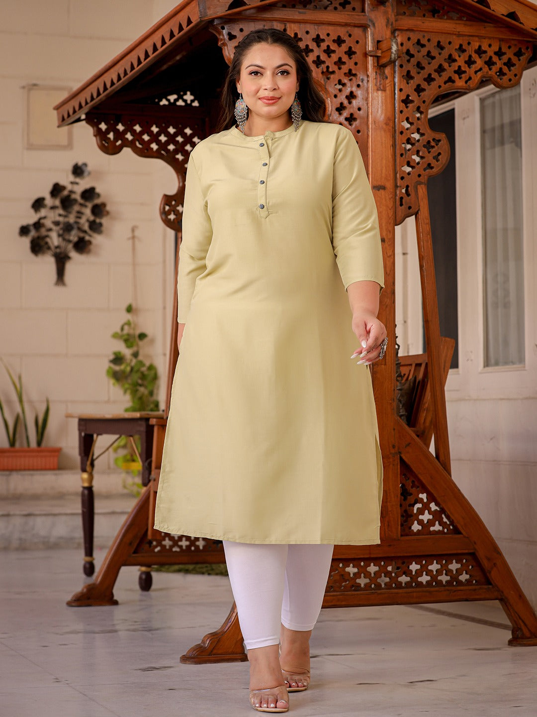 Light Green Straight Plus Size Kurta Women-Indiakreations-JS1281PKURGR3XL