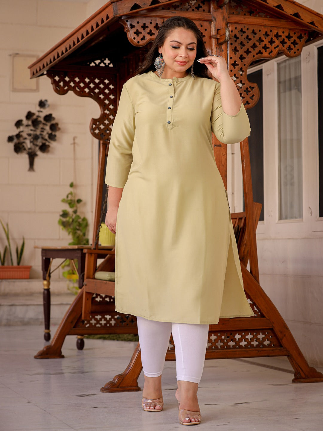 Light Green Straight Plus Size Kurta Women-Indiakreations-JS1281PKURGR3XL