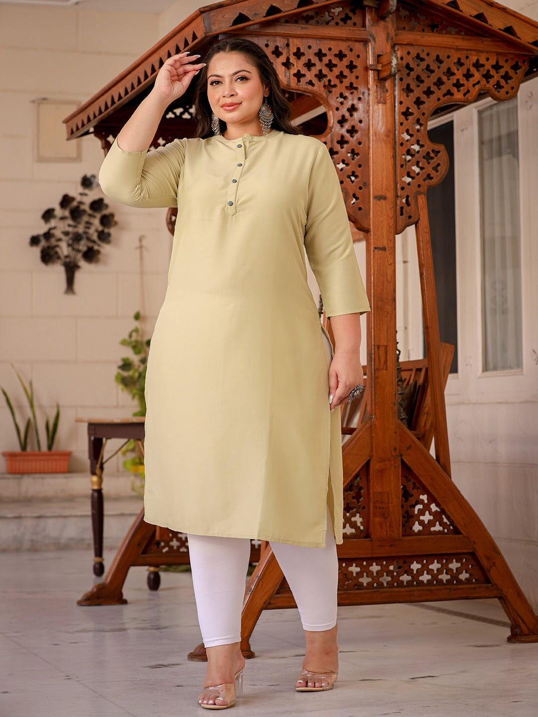 Light Green Straight Plus Size Kurta Women-Indiakreations-JS1281PKURGR3XL