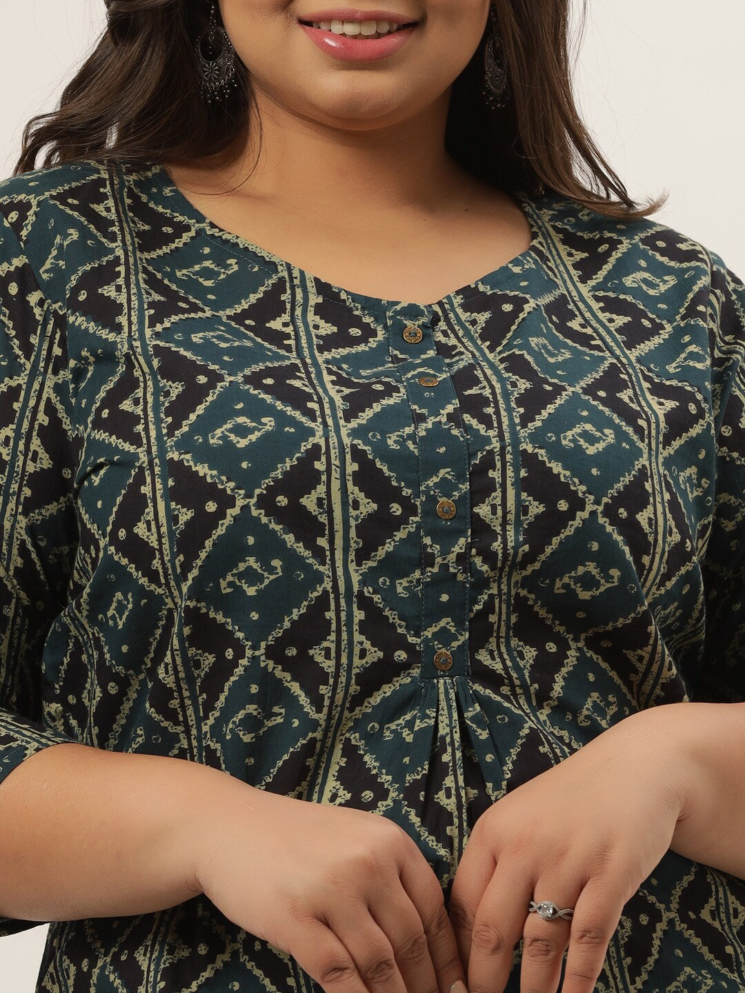 Plus Size Teal Printed Kurta Set-Indiakreations-JS9206SETBL3XL