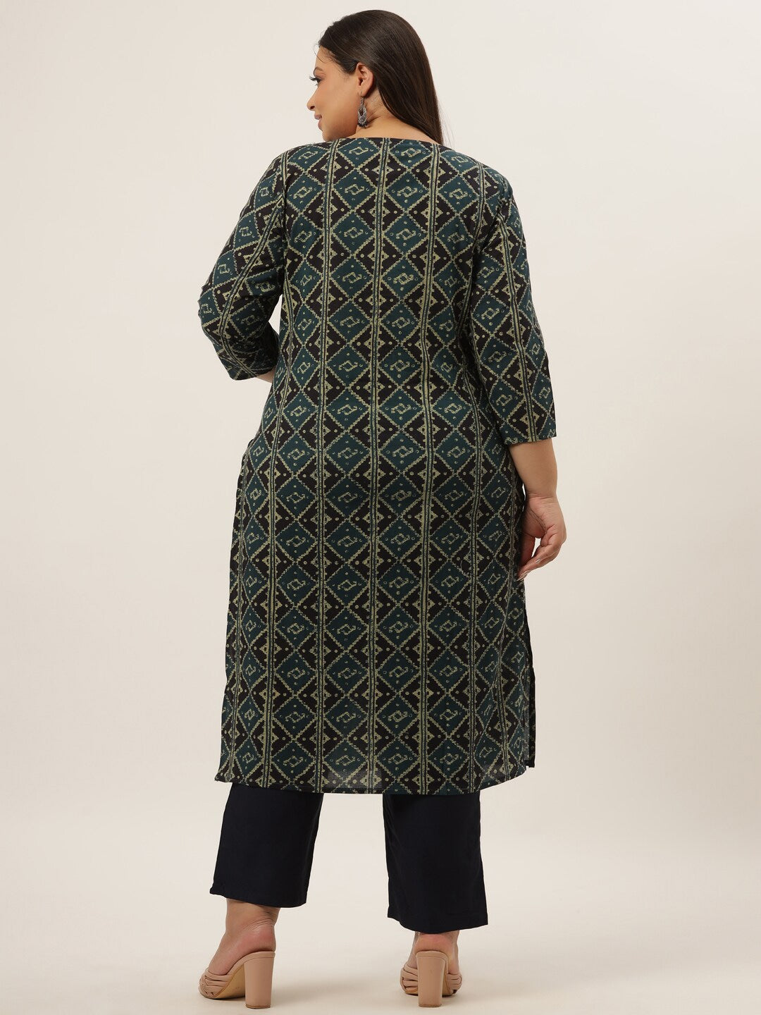 Plus Size Teal Printed Kurta Set-Indiakreations-JS9206SETBL3XL