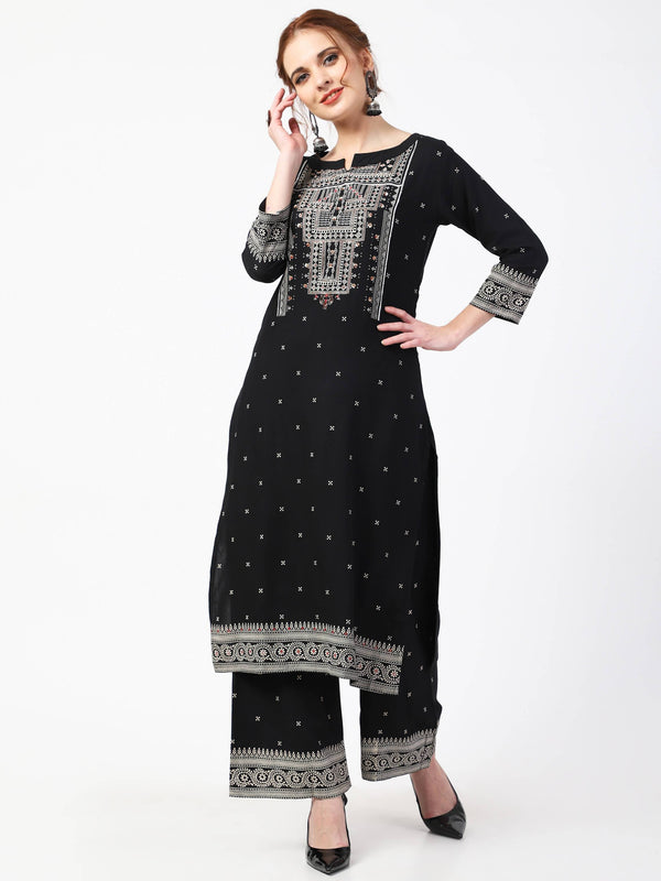 Women's Black Viscose Rayon Kurta Palazzo Set - Cheera