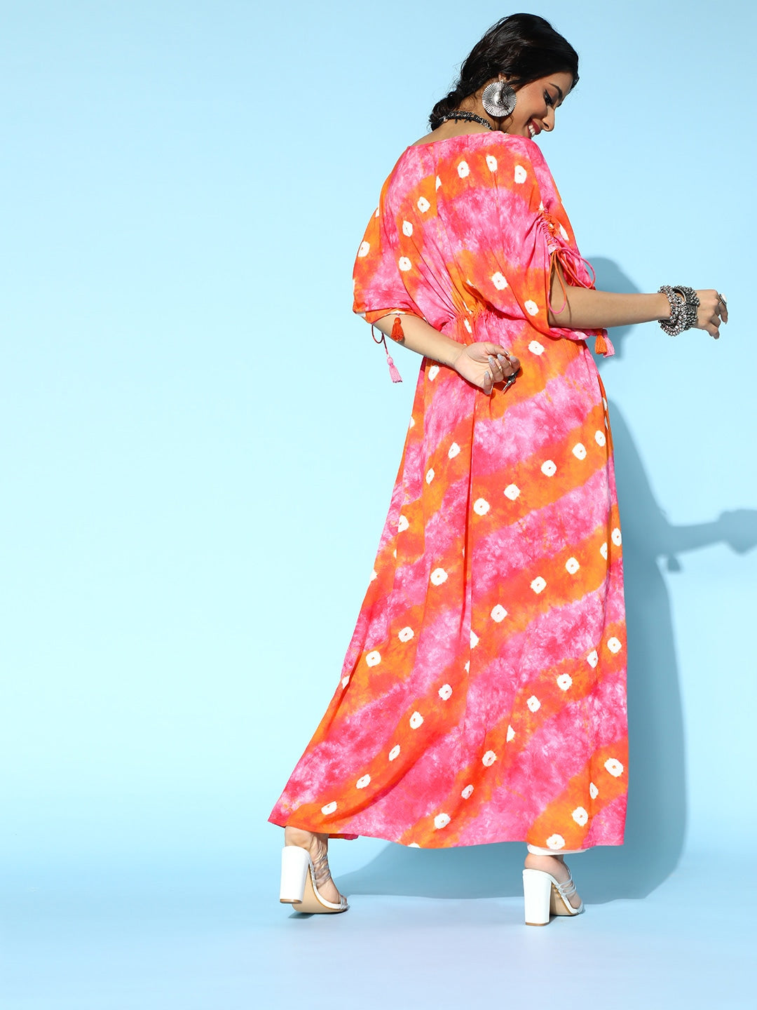 Pretty Pink Tie-Dye Kaftan Kurta-Indiakreations-JS9587KFTPKS