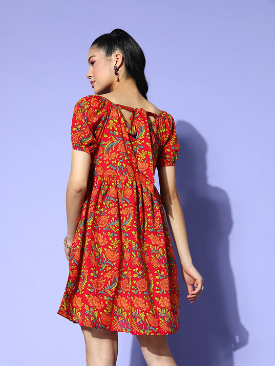 Printed A-Line Dress-Indiakreations-JS8155DRSRDXS