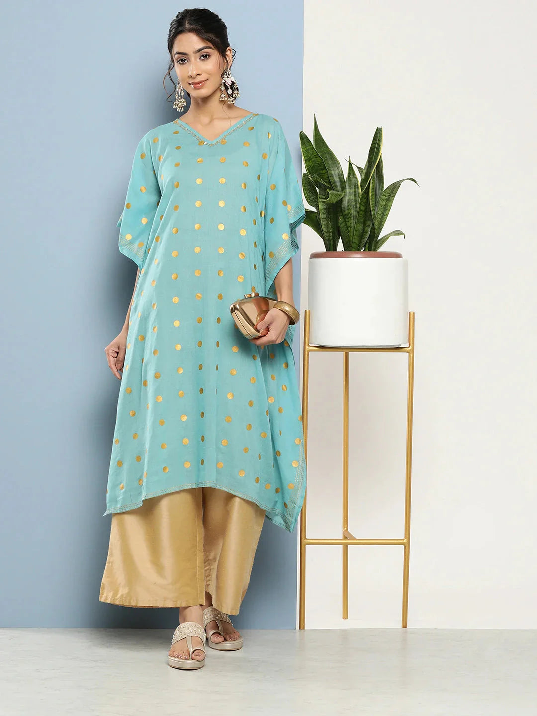 Printed Kaftan Kurta-Indiakreations-JS1214KFTBLS