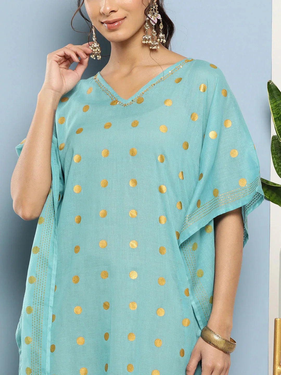 Printed Kaftan Kurta-Indiakreations-JS1214KFTBLS