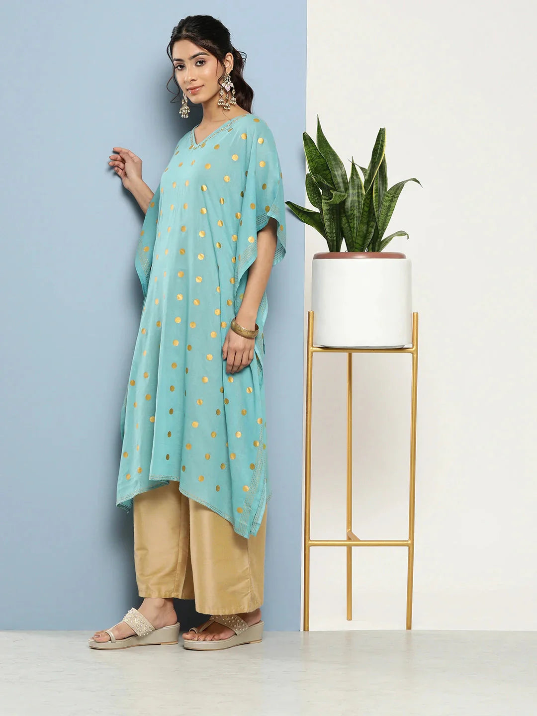 Printed Kaftan Kurta-Indiakreations-JS1214KFTBLS