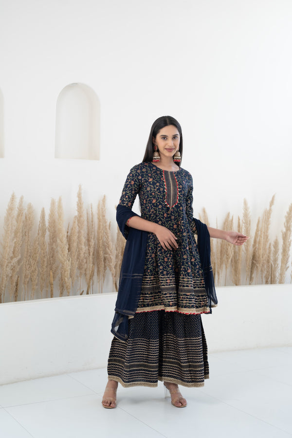 Navy Blue Sharara set for women by Myshka- 3pc set