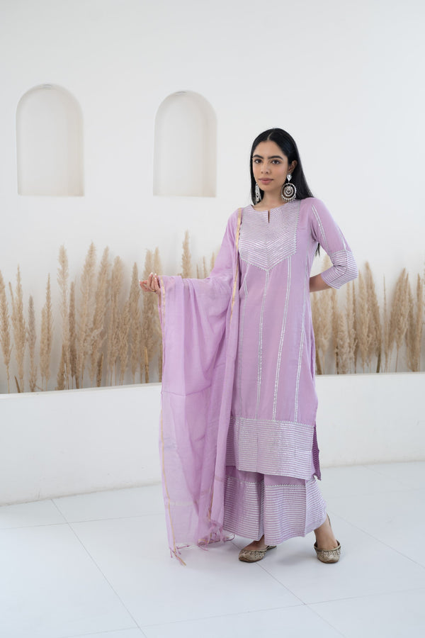 Women’s Lavender Kurta palazzo set with dupatta- 3pc set