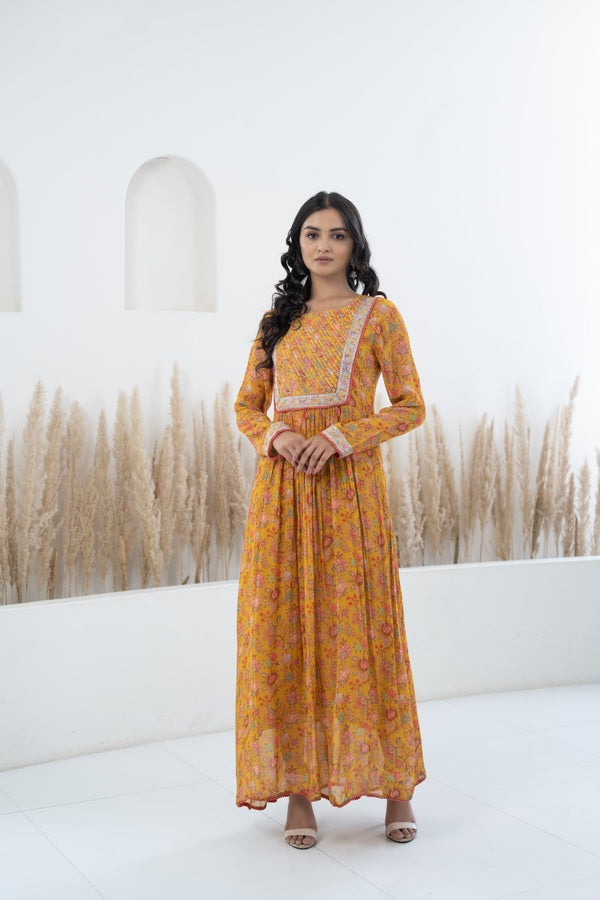 Women’s Mustard Yellow Traditional Dress by Myshka- 1 pc set