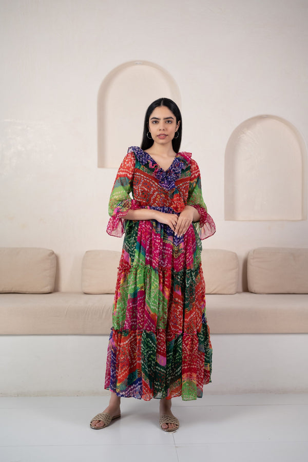 Women’S Bandhani Print Gown By Saras The Label - (1Pc Set)