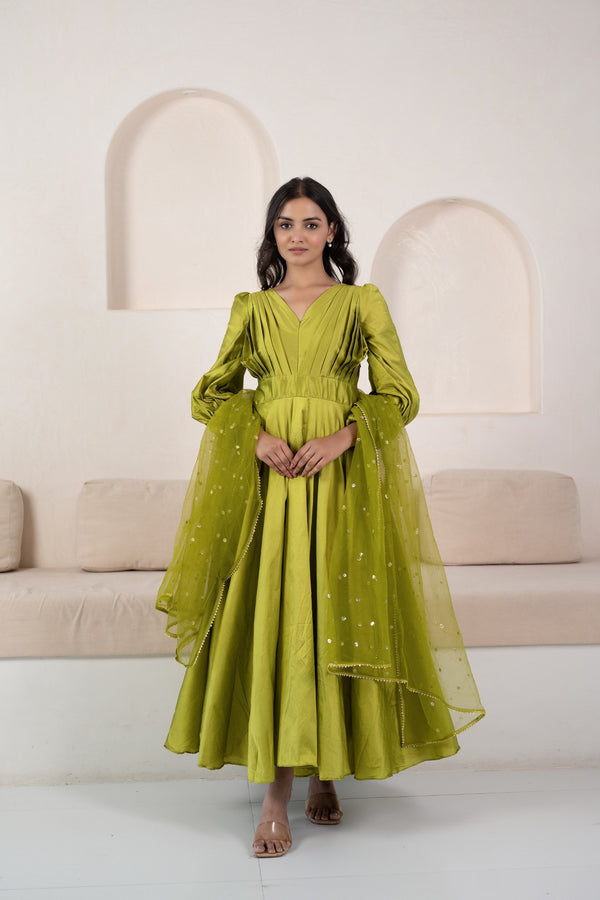 Green Gown Dress For Women By Saras The Label- (1Pc Dress)