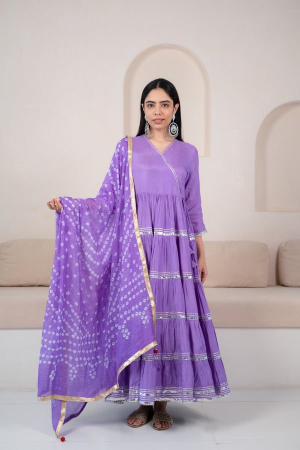 Women’s Lavender Angrakha Kurta set by Myshka- 2pc set