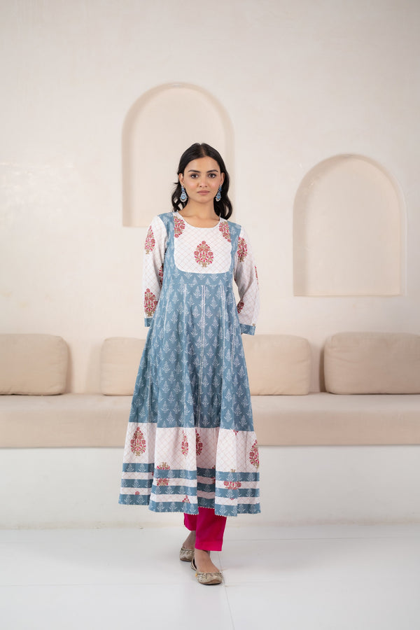 Women’s Blue A-line Kurta set by Myshka- 2pc set