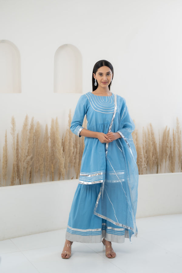 Blue Sharara set for women by Myshka- 3pc set